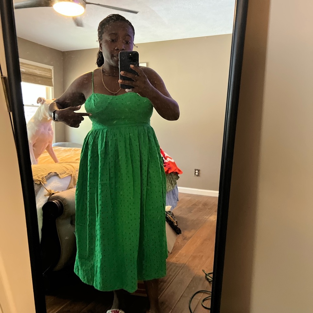 Green Eyelet Midi Dress